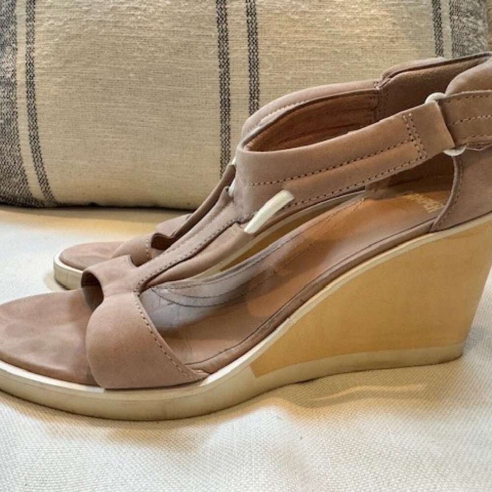 Camper Pink Blush T-Strap Suede Wedge Sandal